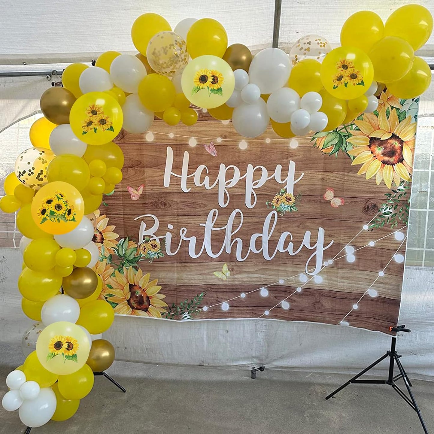 Sunflower Yellow Gold Balloons - 12 Inch Sunflower Bee Theme with Metallic Gold Confetti for Kids Birthday & Baby Shower Party Decorations
