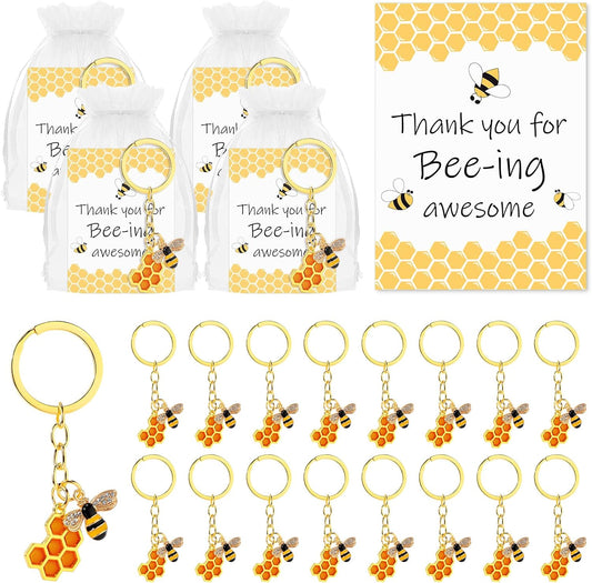 Landical Bee Employee Appreciation Gift Inspirational Bee Keychains Thank You Cards Organza Bag Cute Gifts for Coworker