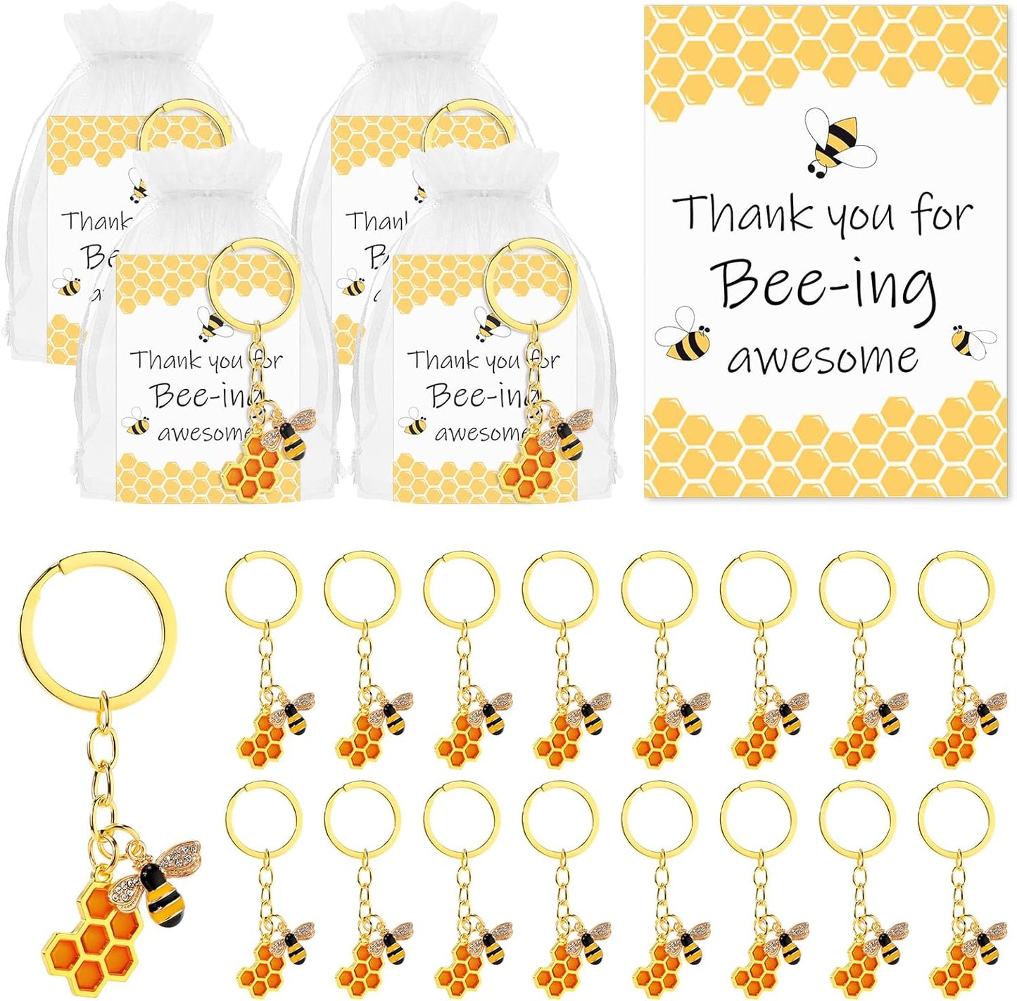 Landical Bee Employee Appreciation Gift Inspirational Bee Keychains Thank You Cards Organza Bag Cute Gifts for Coworker