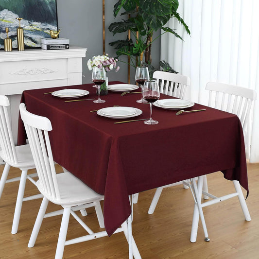 FOLINS&HOME Burgundy Rectangle Tablecloth - 90 x 132 Wrinkle Free Waterproof Polyester Table Cloths, Spillproof Heavy Duty Washable Table Cover for Party, Banquet, Wedding, Indoor - Rectangular/Oblong