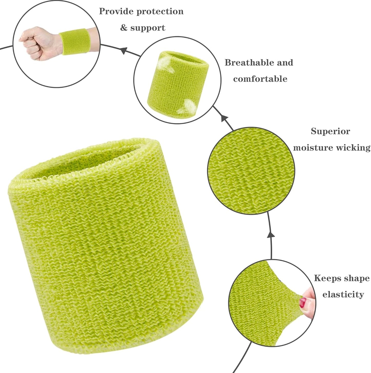 6 Pieces Sweatband Set Sports Headband Wristband Set, Moisture Wicking Athletic Sweatbands 4 Wrist Sweatband and 2 Headbands, Terry Cloth Sweat Absorbing Head Band for Workout
