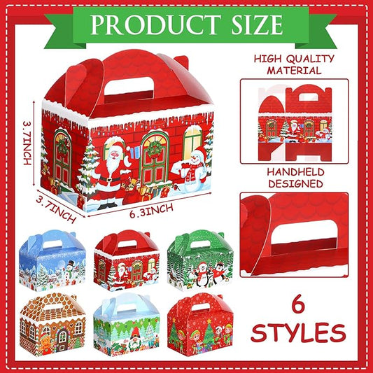 24 Pcs Christmas Treat Boxes Candy Goodie Cookie Gingerbread House Snowman Snowflake Christmas Party Favor Box Containers for Winter Holiday Party Favor Supplies