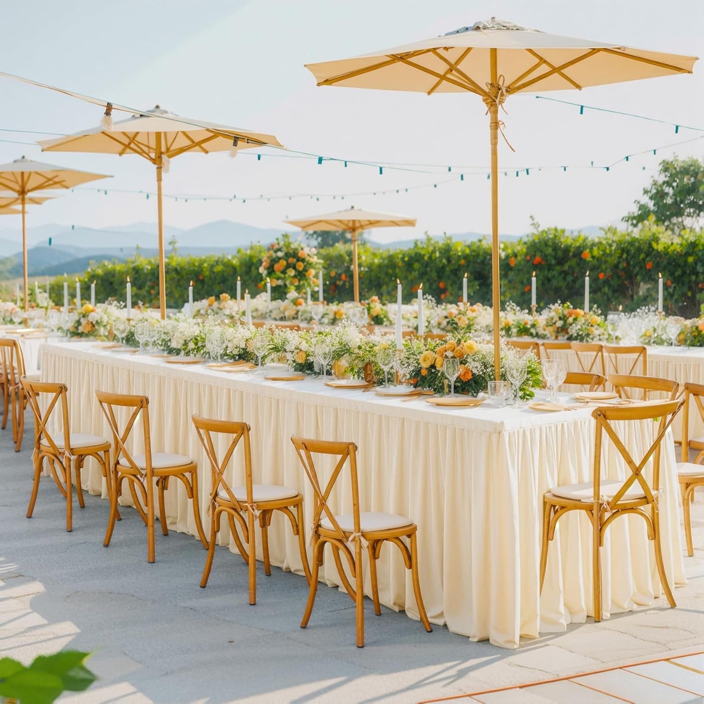 Light Champagne Polyester Table Clothes for 4 Foot Rectangle Tables, Wrinkle Free Fitted Table Cover 4ft Stretch Tablecloths with Skirt for Parties Weddings Birthday Banquet Baby Shower