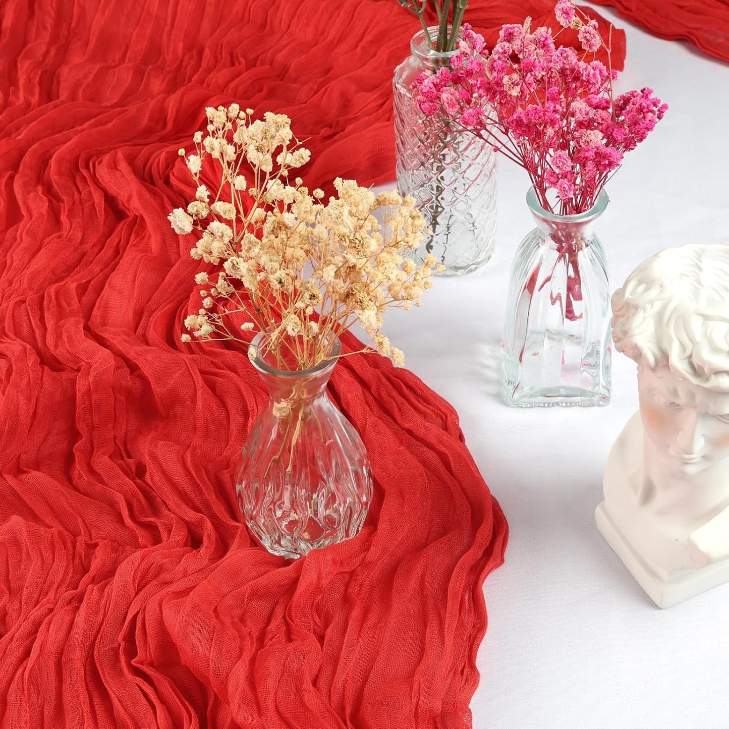 6 Pack 10FT Christmas Table Runner Red Cheesecloth 35x120 Inch Gauze Rustic Boho Table Runner Cheese Cloth for Wedding Decor Birthday Party Bridal Baby Shower Table Centerpiece Decoration
