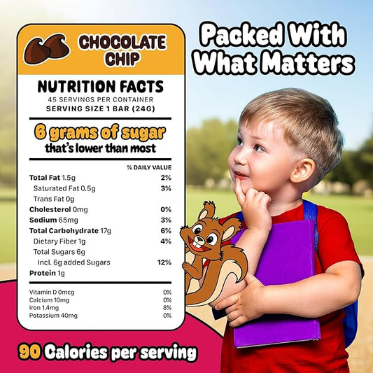Snakkidz Organic Chewy Granola Bar, Allergen Free, Made with Avocado Oil, Low Sugar (45 Bars, Chocolate Chip)