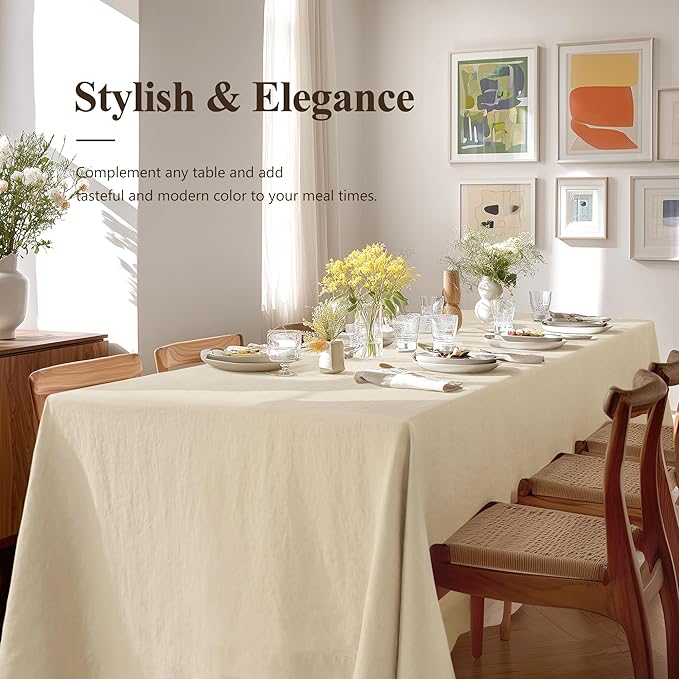 Linen World Linen Tablecloth - 100% French Linen Table Cloth 72" x 72" Inch,Washable Square Tablecloth for Dining,Outdoor,Weddings and Restaurants,Decorative Thanksgiving Christmas,Sand Beige