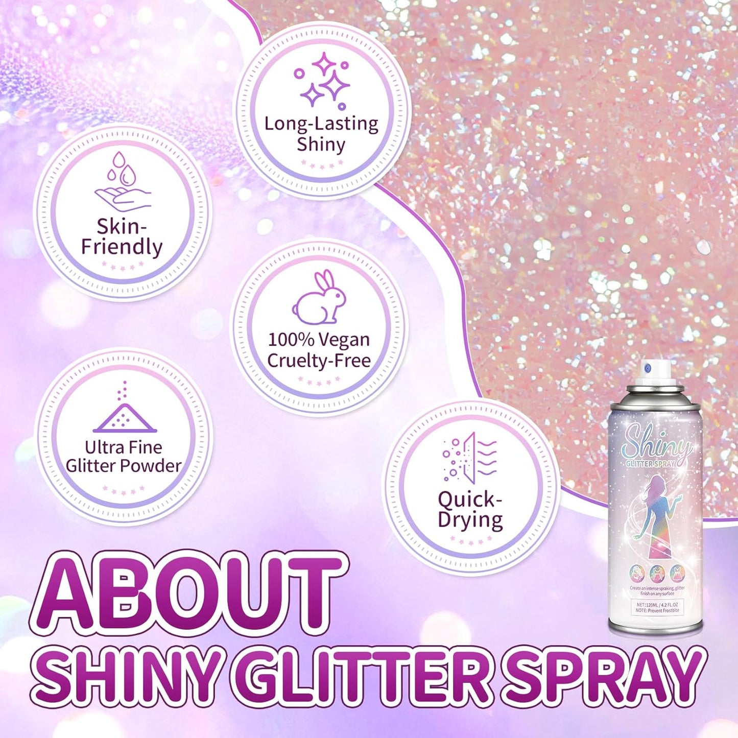 Body Glitter Spray Holographic Shiny Spray for Hair Body Clothes Glitter Highlighter Powder for Festival Rave Prom Party, 4.22 Fl Oz, Pink