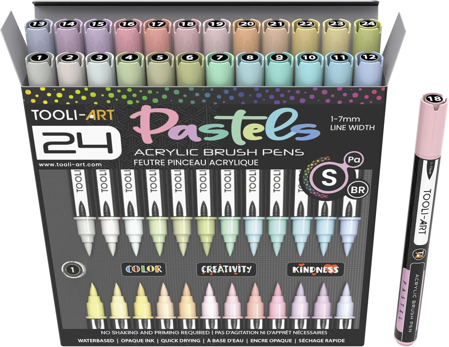 24 Flexible Brush Tip Acrylic Paint Pens Markers Set 1-7mm Line for Rock Painting, Brush Lettering, Glass, Mugs, Wood, Metal, Canvas, Fabric, Plastic Non Toxic Waterbased Quick Drying Assorted Pastel