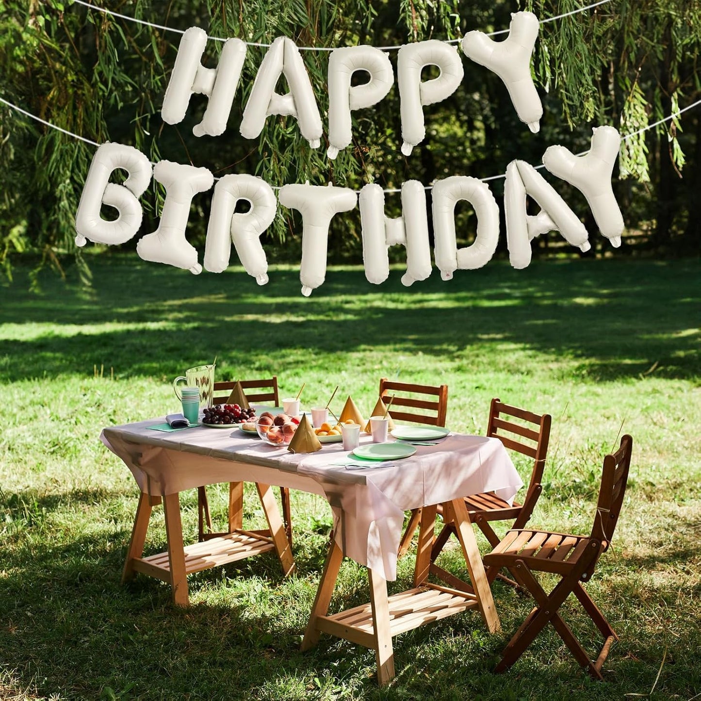 Cream Happy Birthday Balloon Banner, Neutral Beige Happy Birthday Foil Balloon, 16 Inch Ivory White Sand Born Day Bunting Banner Letter Balloons for Men Women Birth Party Decorations Supplies