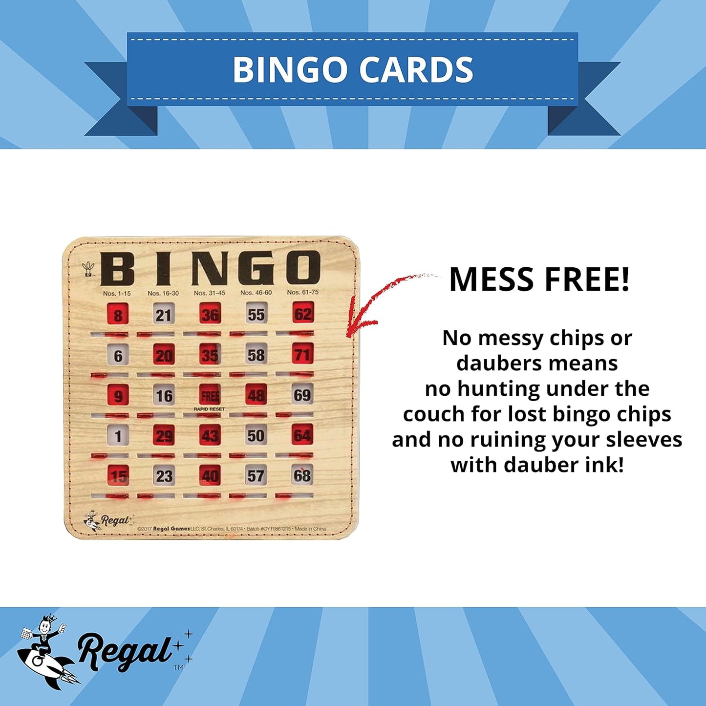 Regal Bingo Bulk Bingo Cards with Sliding Windows - Reusable Bingo Game Cards for Adults Large Group - 10 Pack, Woodgrain
