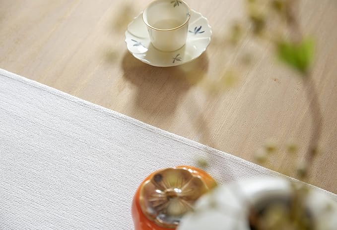 ZeeMart White Table Runners 72 Inches Long, Burlap Linen Style Rustic Farmhouse Table Runner, Boho Woven Dining Table Runner, 13x72 Inches, White