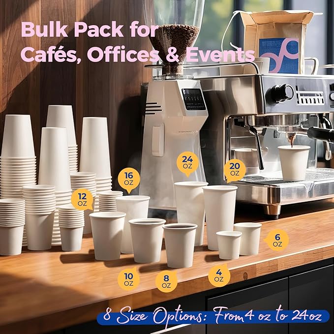 Fit Meal Prep [200 Pack] 4 oz Disposable White Paper Cups - On the Go Hot and Cold Beverage All-Purpose Sampling Portion Cup for Coffee, Espresso, Cortado, Water, Tea and Juice, Food Grade Safe
