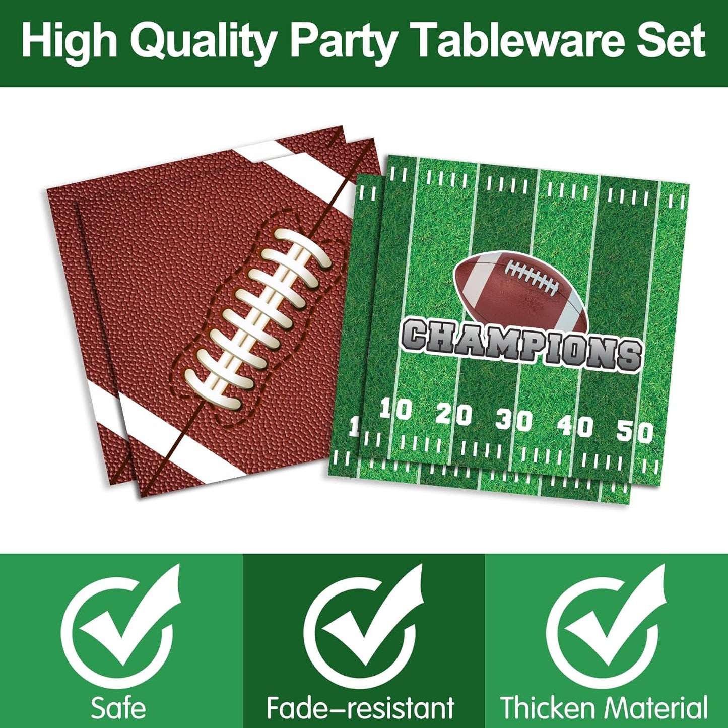 Football Party Supplies Tableware - Super Bowl Football Party Decorations Set, Include Dinner Plates, Cups, Napkins, Cutlery, for Touchdown Boys Super Bowl Party Supplies | 24 Guests