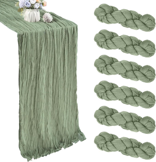 6 Pack 10FT Sage Green Cheesecloth Table Runner 35x120 Inch Gauze Rustic Boho Table Runner Cheese Cloth for Wedding Decor Birthday Party Bridal Baby Shower Table Centerpiece Decoration