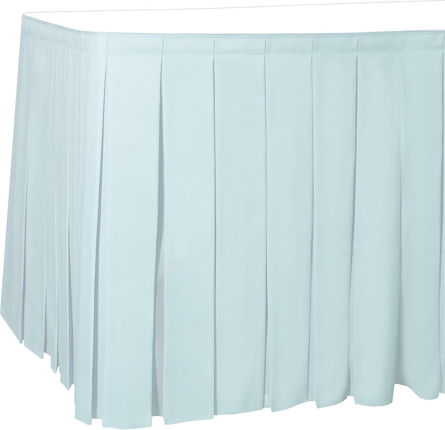 Ultimate Textile Pleat Polyester Fabric Table Skirt - Machine Washable, Flame Resistant, Cut & Sewn in NJ, Desk Skirt - Ice Blue, 17' Box Pleat x 42" h