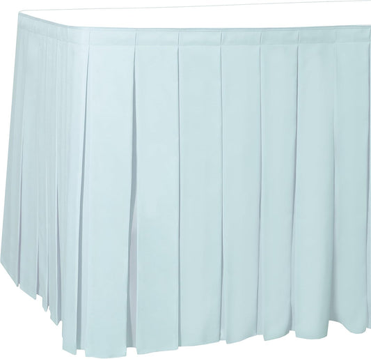 Ultimate Textile Pleat Polyester Fabric Table Skirt - Machine Washable, Flame Resistant, Cut & Sewn in NJ, Desk Skirt - Ice Blue, 17' Box Pleat x 42" h