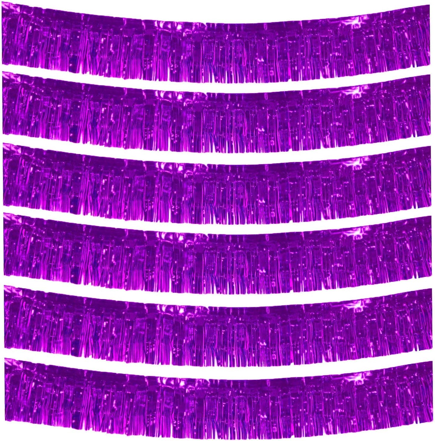 6 Packs 10 Feet Foil Fringe Garland Metallic Foil Tinsel Fringe Garland Wall Hanging Fringe Banner for Parade Floats, Wedding, Christmas，Birthday Party Halloween Decor (Purple)