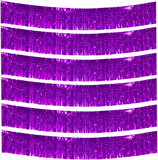 6 Packs 10 Feet Foil Fringe Garland Metallic Foil Tinsel Fringe Garland Wall Hanging Fringe Banner for Parade Floats, Wedding, Christmas，Birthday Party Halloween Decor (Purple)