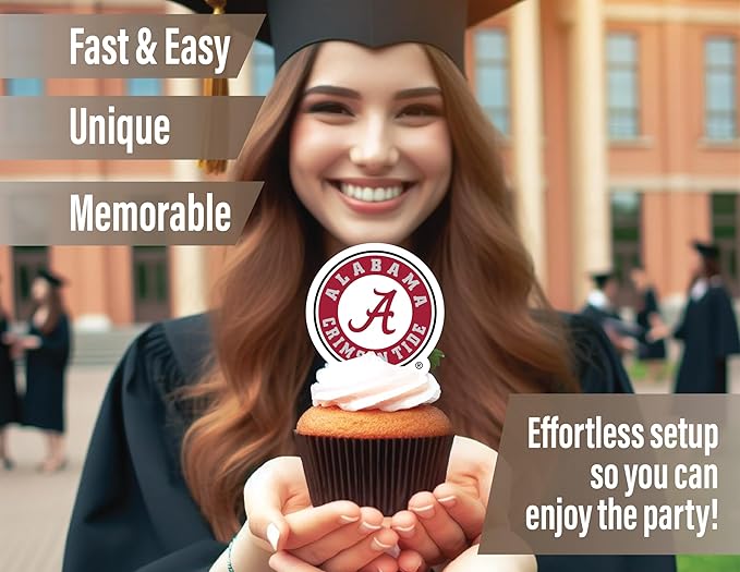University of Alabama Party Supplies for Bama Football, Roll Tide Birthday Gift, UA Graduation Party Banner and Cake Toppers Roll Tide (42 Pieces) (Alabama Crimson Tide)