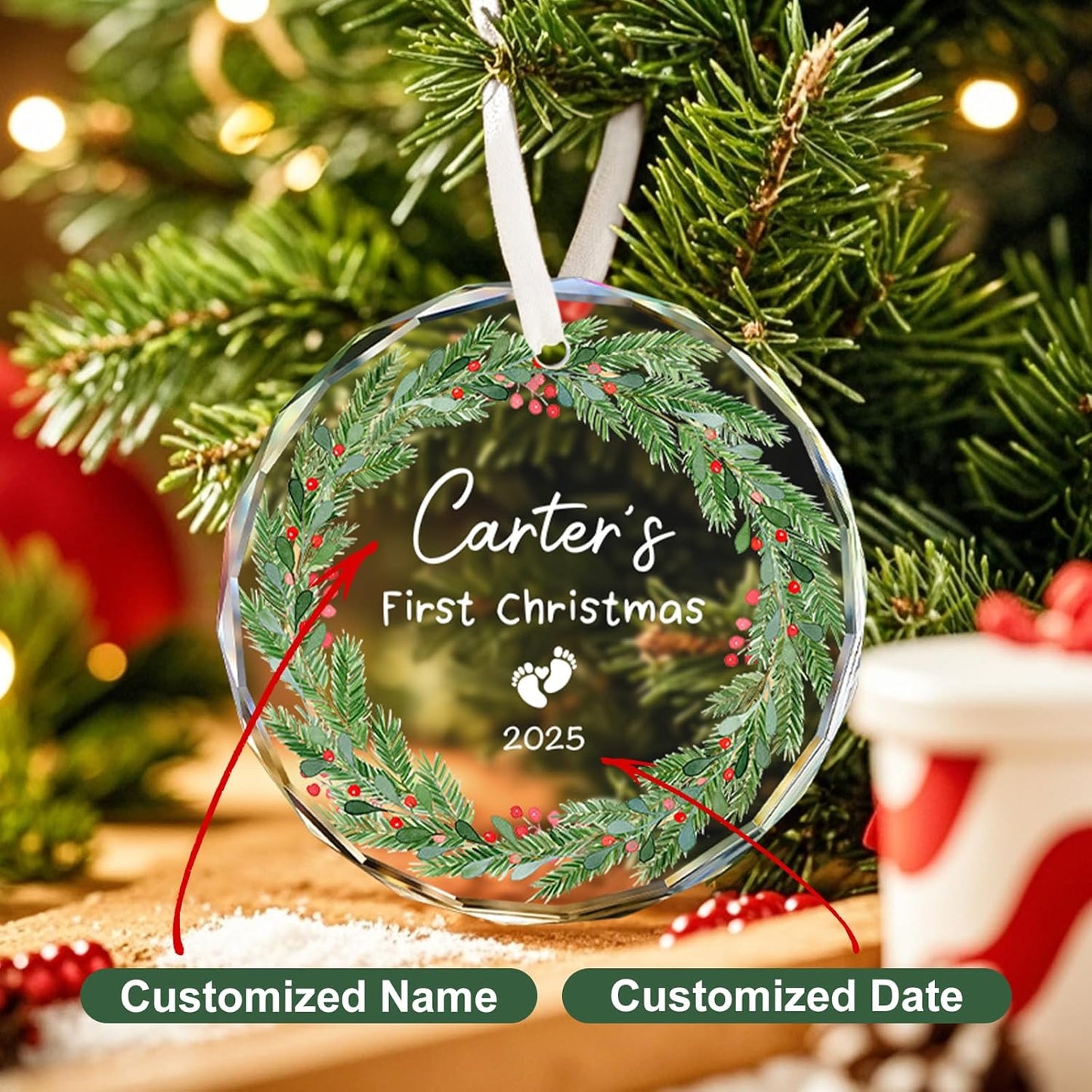 Custom Baby First Christmas Ornament 2025 - Personalized My First Christmas Ornaments for Baby Girl Boy Newborn Gifts Keepsake - Crystal Glass New Baby Ornaments