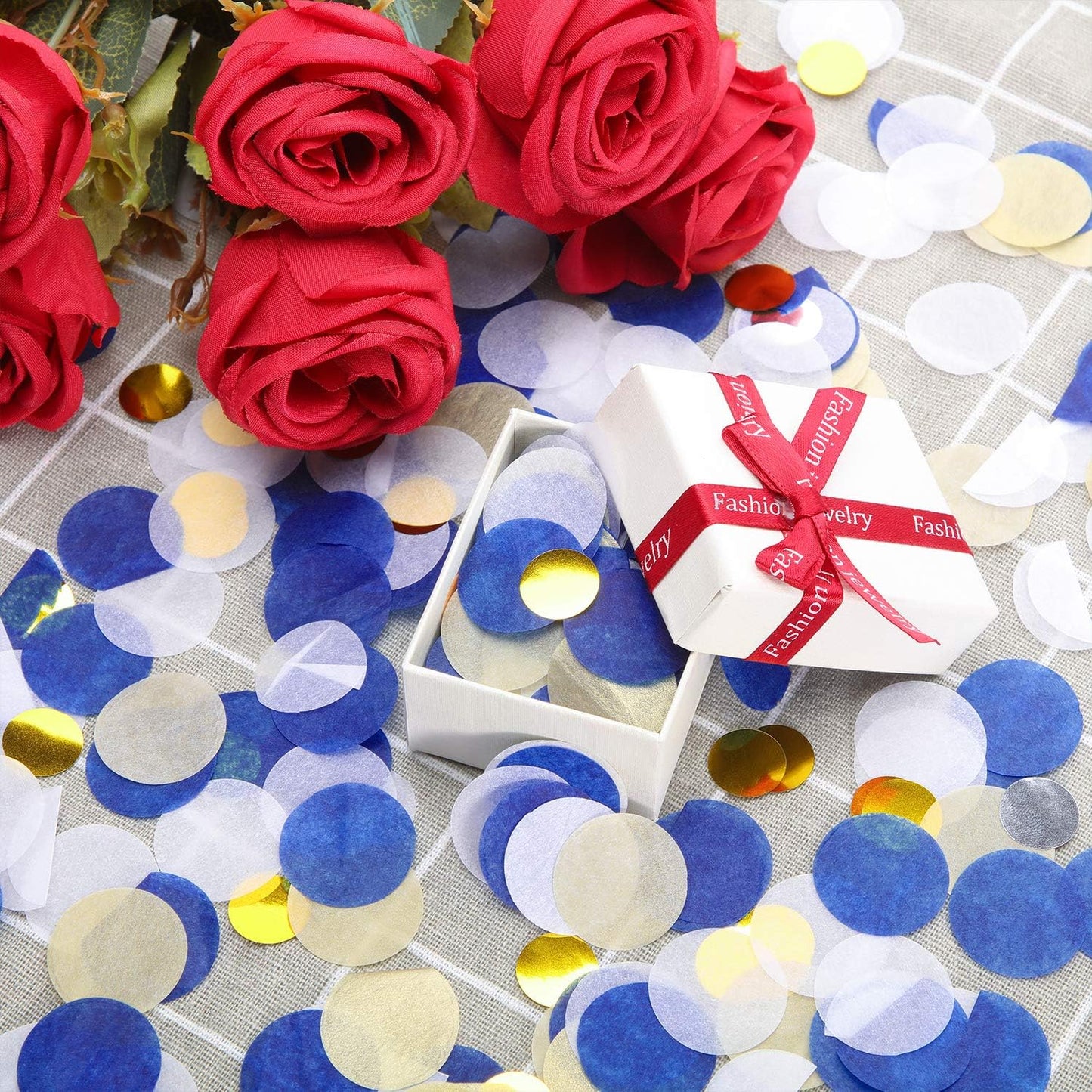 TecUnite Round Tissue Paper Table Confetti Dots for Wedding Birthday Party Decoration, 1.76 oz(Blue Gold Confetti,2.5 cm)