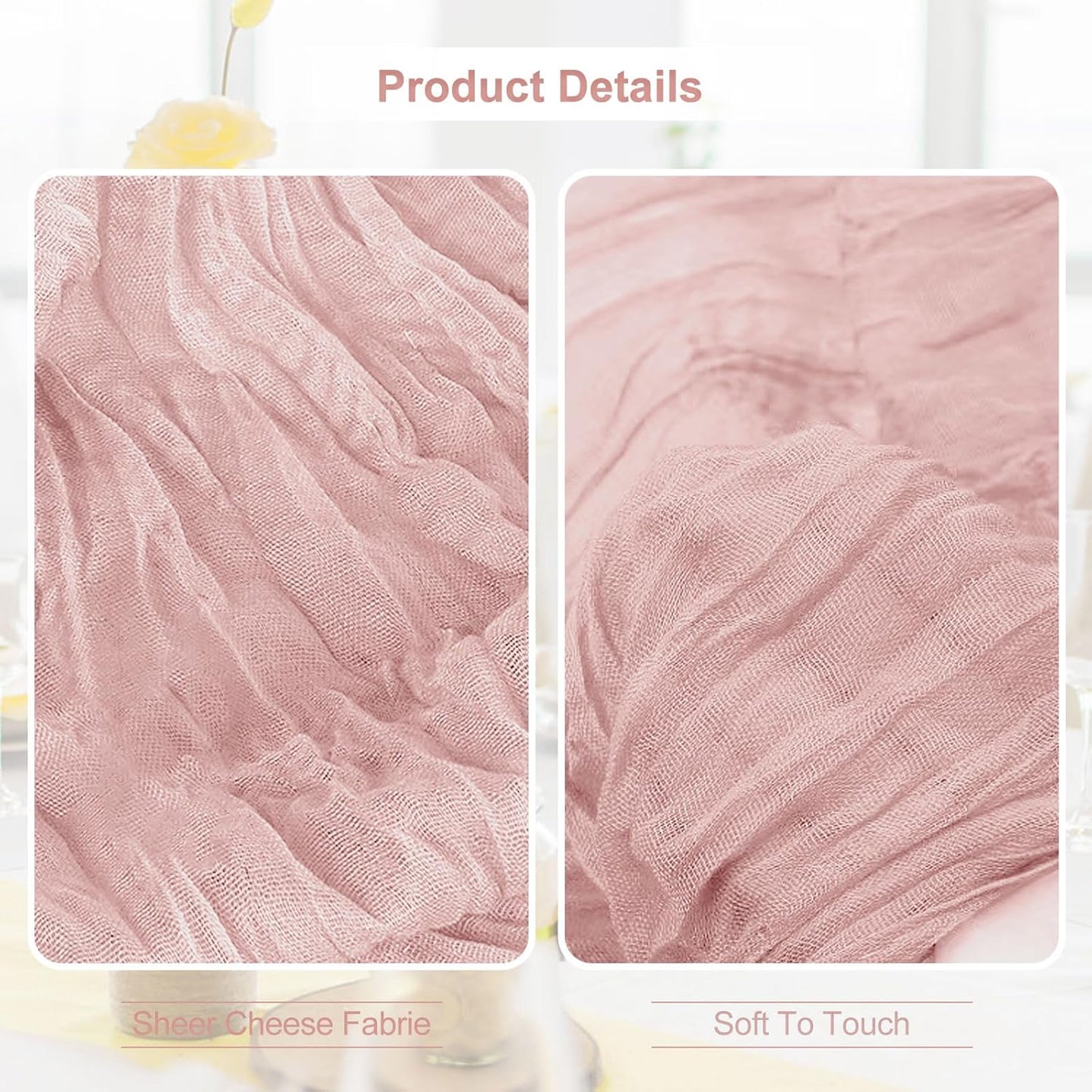 10 Pack Blush Pink Cheesecloth Table Runner 35x120 Inch 10Ft Rustic Gauze Cheese Cloth Table Runner Sheer Cheesecloth Table Runners for Wedding Party Bridal Shower Decoration