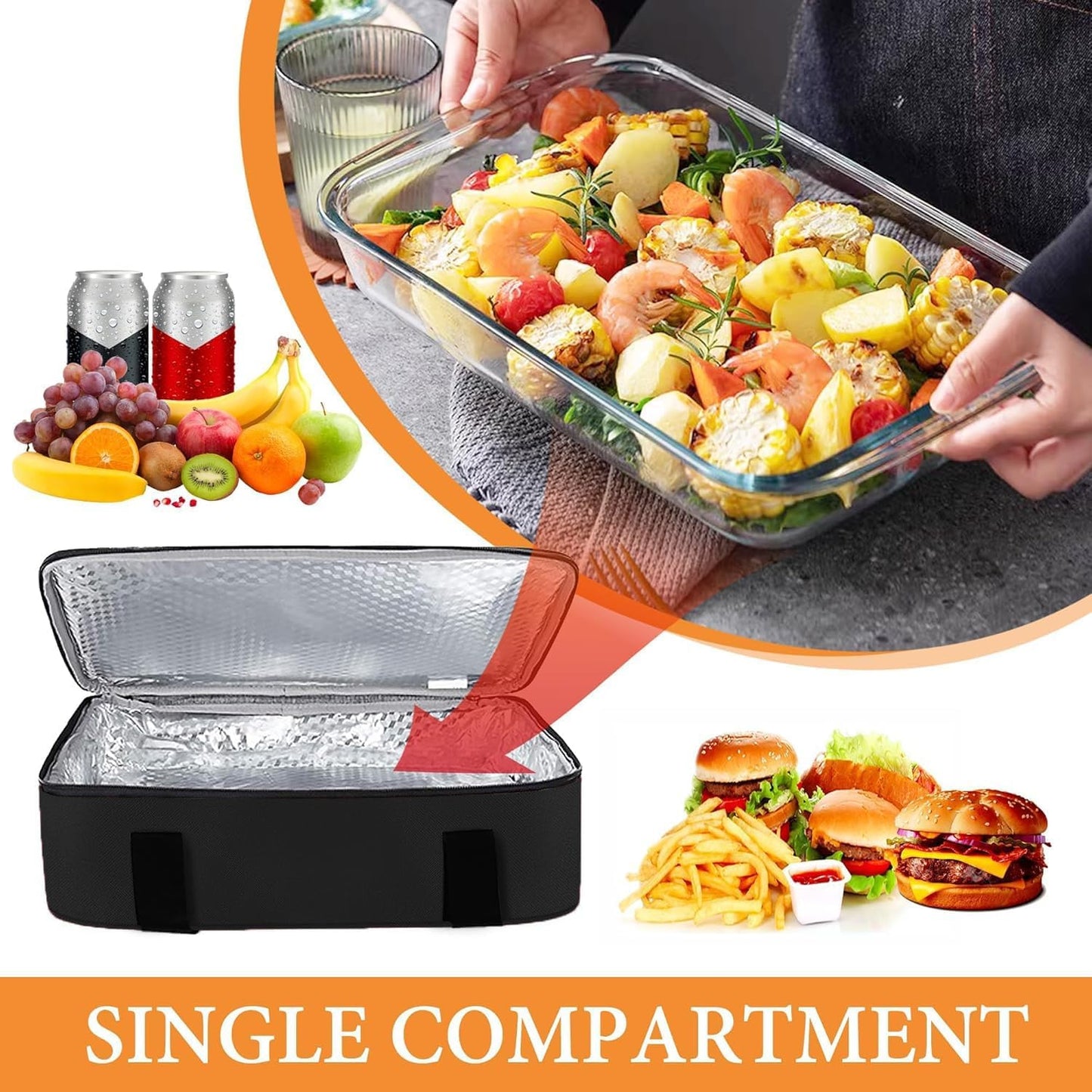 Insulated Casserole Carrier 9x13 Inch, Durable Nylon, Leak-Proof Casserole Dish Carrier, Casserole Carriers for Hot or Cold Food (Black)