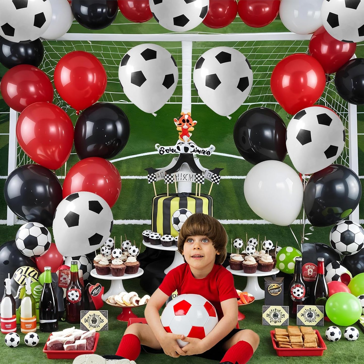 30pcs Soccer Balloon Red Black,Soccer Print Balloon Set,Football Party Birthday Decorations,12 Inch Football Latex Balloon for Boys Kids Football Football Sport Theme Party Decorations