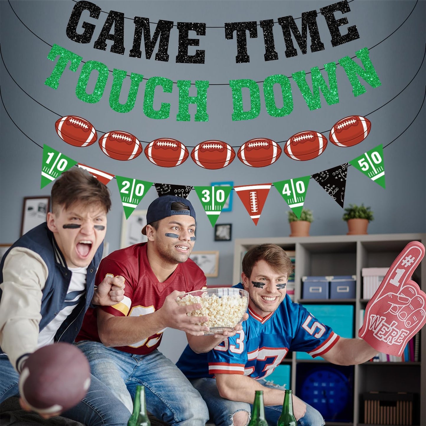 Game Time Touch Down Football Banner - Pre-Strung 9.8ft Strands Football Party Decorations for Birthday Parties