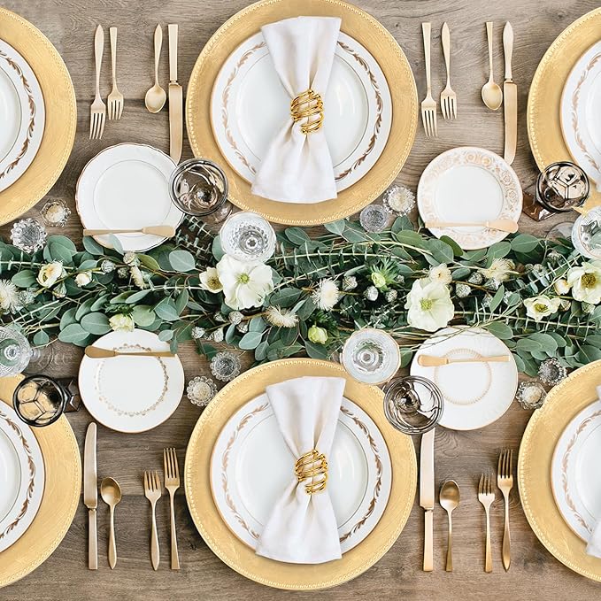 MAONAME Gold Charger Plates Set of 12, Foil 13" Plate Chargers with Beaded, Plastic Round Chargers for Dinner Plates, Table Setting