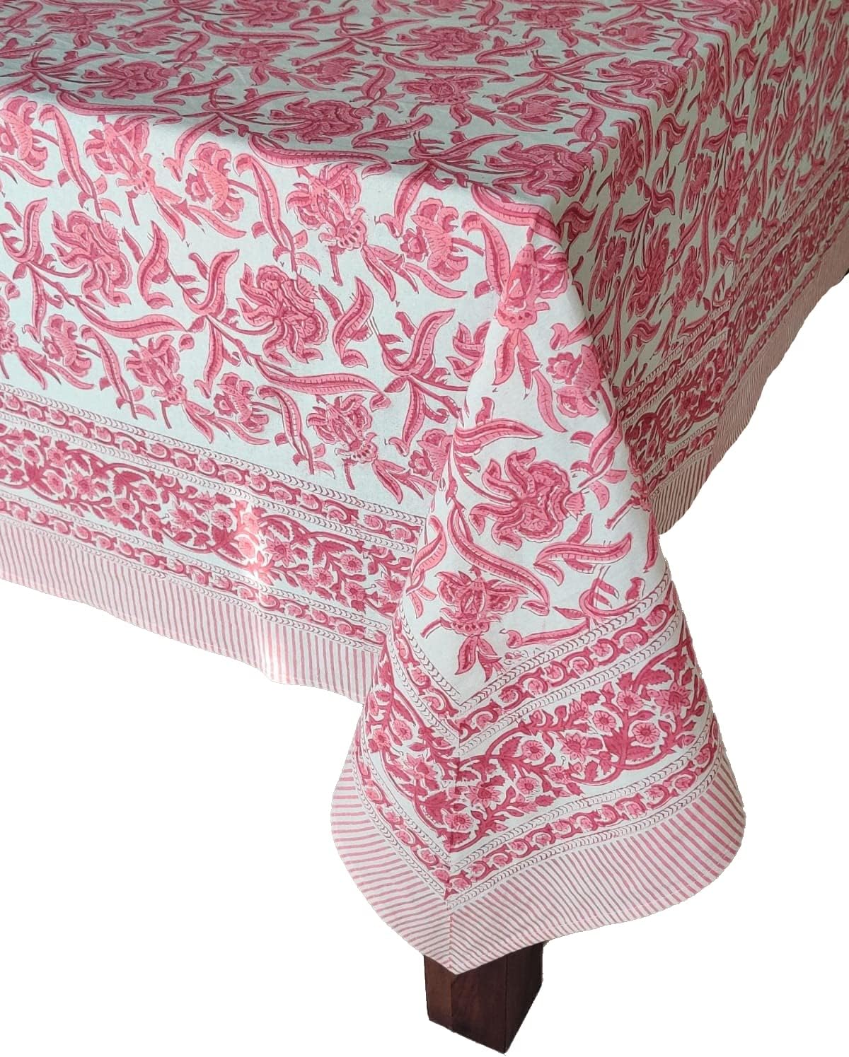 ATOSII Red Bloom 100% Cotton Rectangle Tablecloth, Block Print Floral Linen Table Cloth for Dining Parties Outdoors Weddings Holidays I 72 X 108 Inches, 8 Seater, Summer Farmhouse Grandmillennial
