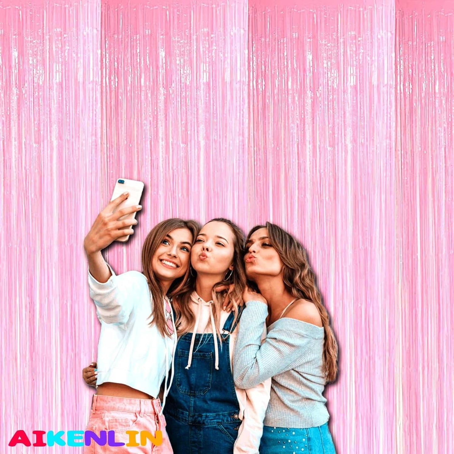 4 Pack 3.3Ft x 6.6Ft Pink Foil Fringe Curtain Backdrop, Metallic Tinsel Foil Fringe Streamers Curtains Background for Photo Booth, Birthday, Wedding, Valentine's Day Party Decoration