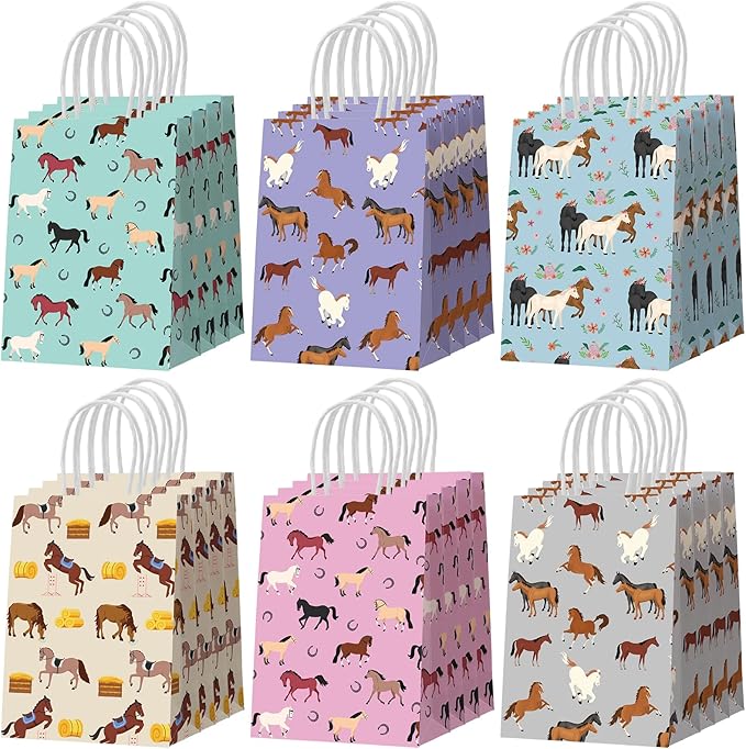 Resholder 30 Pcs Horse Party Favor Bags with Handles Horse Themed Goodie Gift Bags Portable Candy Treat Pouch for Western Cowboy Cowgirl Racing Farm Animals Birthday Party Supplies Decorations