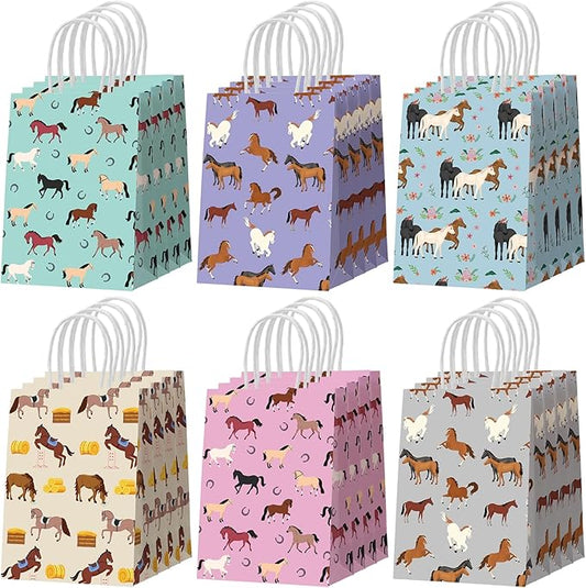 Resholder 30 Pcs Horse Party Favor Bags with Handles Horse Themed Goodie Gift Bags Portable Candy Treat Pouch for Western Cowboy Cowgirl Racing Farm Animals Birthday Party Supplies Decorations