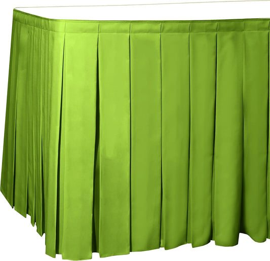 Ultimate Textile Pleat Polyester Fabric Table Skirt - Machine Washable, Flame Resistant, Cut & Sewn in NJ, Desk Skirt - Lime, 17' Box Pleat x 42" h