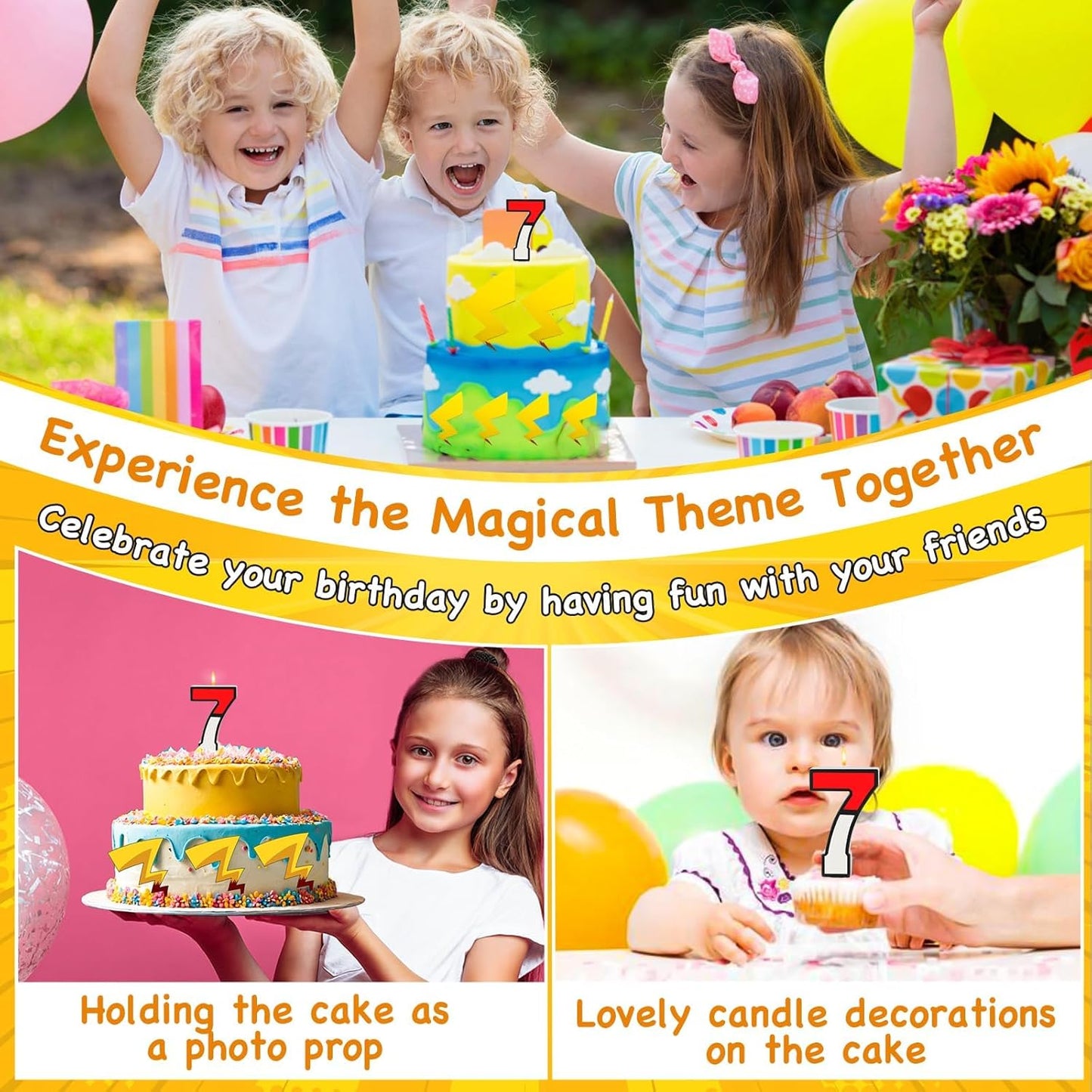 Number 7 Cartoon Candle Red and White Birthday Cake Candle Numeral for Cartoon Animated Birthday Decoration Party Supplies (Number 7)