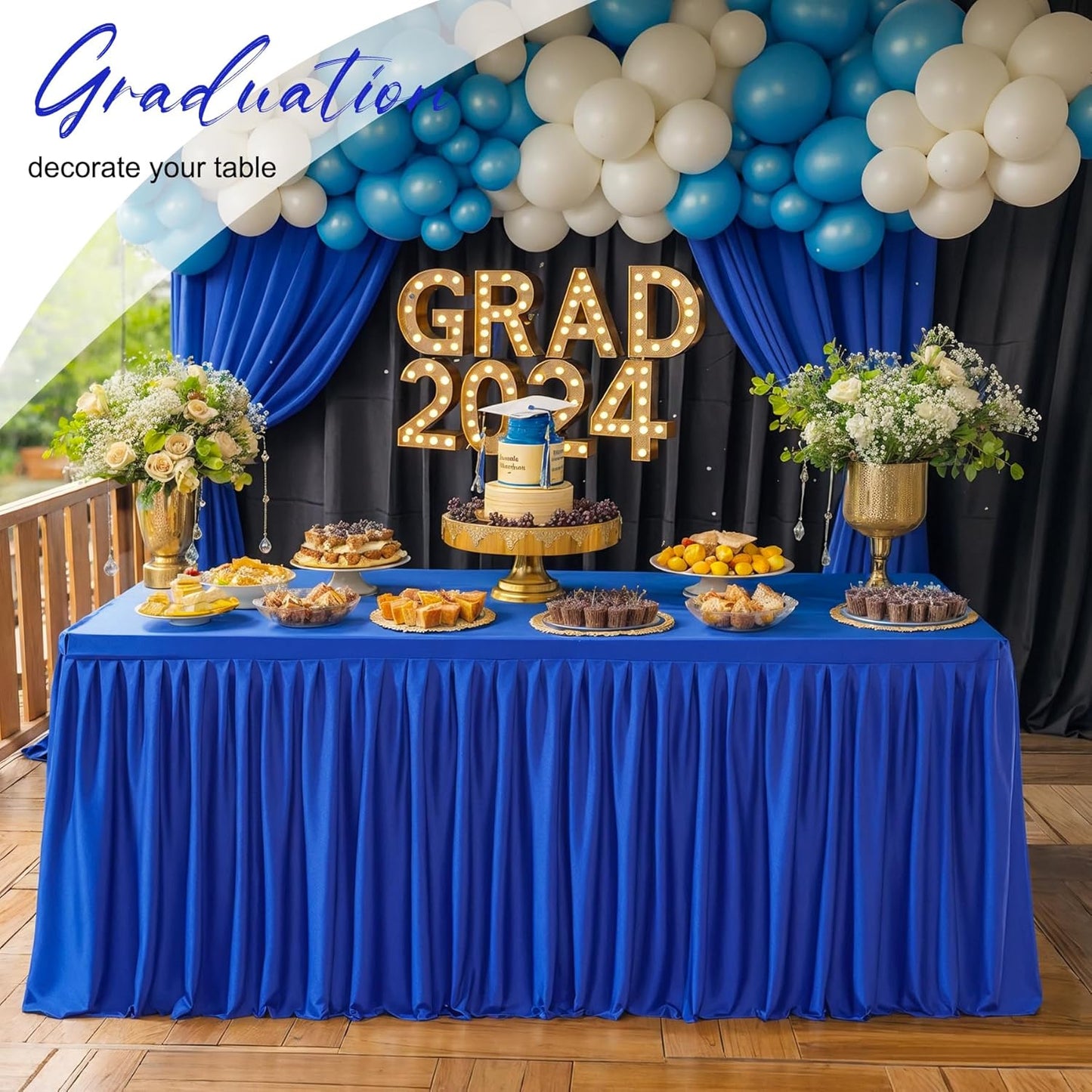 Royal Blue Polyester Table Clothes for 6 Foot Rectangle Tables, Wrinkle Free Fitted Table Cover 6ft Stretch Tablecloths with Skirt for Parties Weddings Birthday Banquet Baby Shower