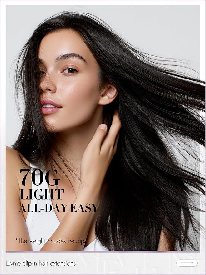 LUVME Straight Seamless 70g 4Pcs Clip in Hair Extensions Full Max with 26inch Remy Human Hair Clip ins Extensions, Natural Black 100% Real Soft Hair
