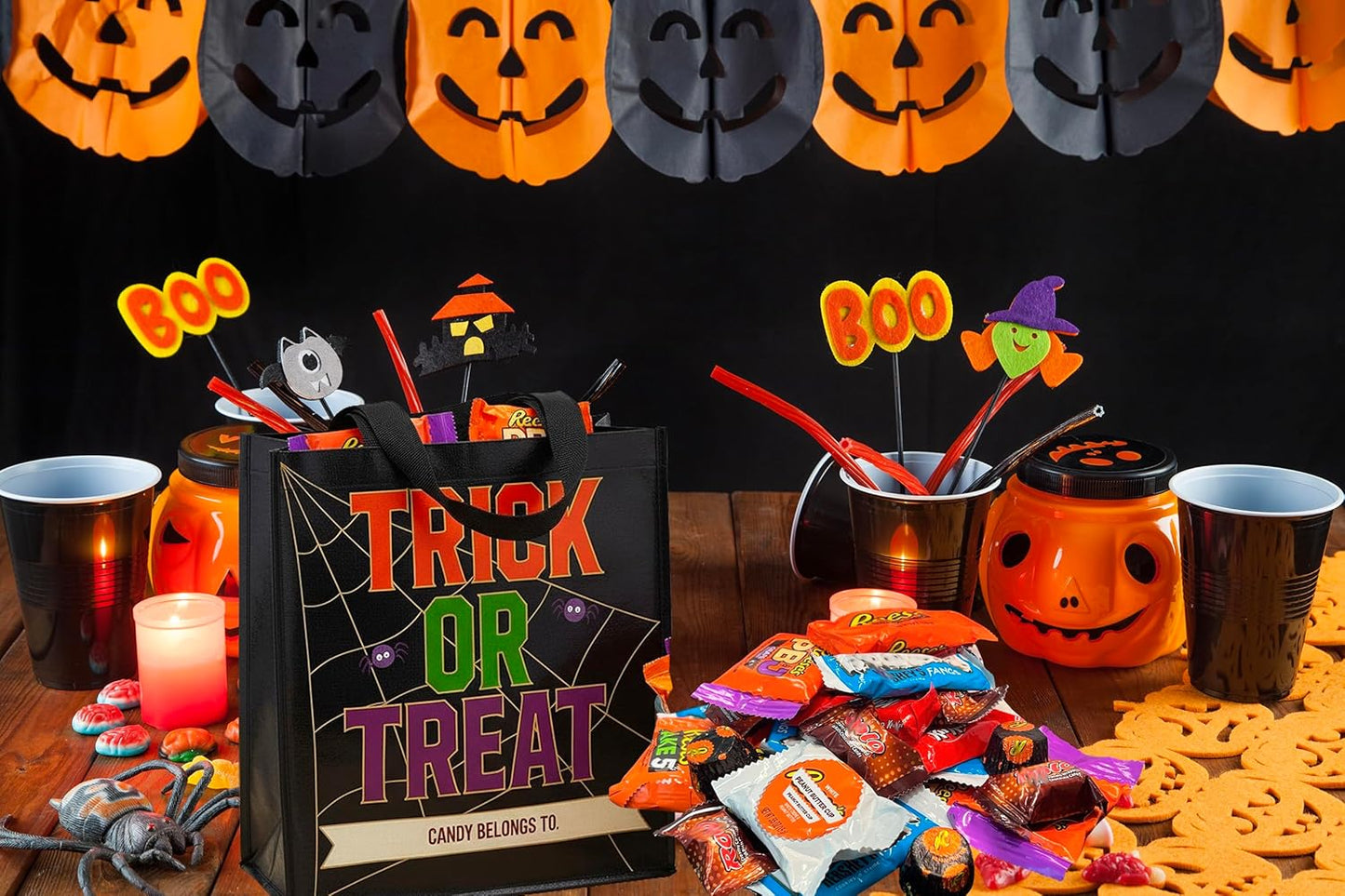 Halloween Chocolate Candy Bulk Mix, 5 Lbs Individually Wrapped Halloween Themed Fun Size Bars in Trick or Treat Tote, Dark and Milk Chocolate Assortment, HERSHEYCookies N Cream Fangs, Dark Cups