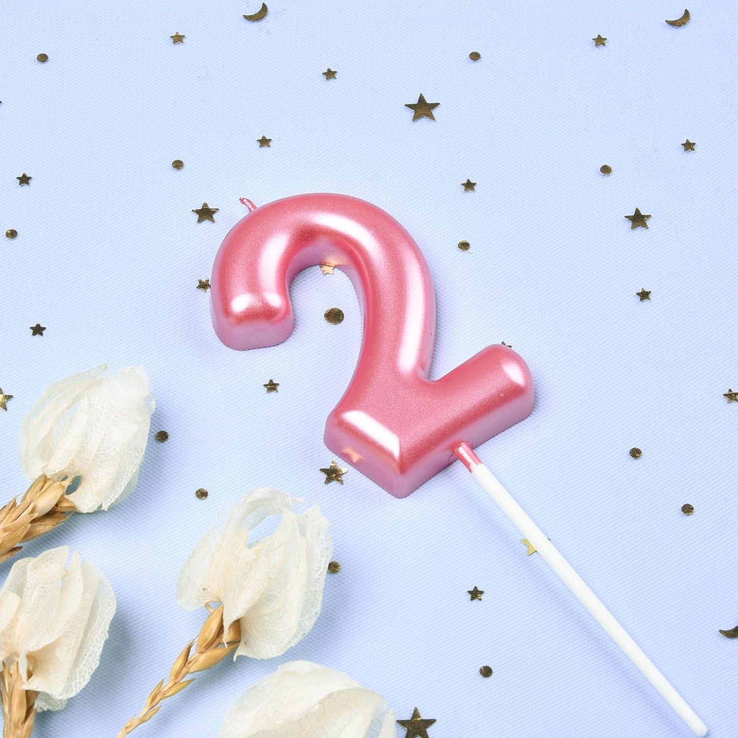 PHD CAKE 2.76 inch Classical Pink 2 Number Birthday Candles, Pink Number Candles, Cake Number Candles, Party Celebration