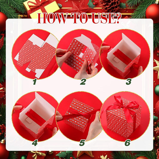 Dispowreath 48 Pcs 4x4x4 Christmas Gift Boxes with Ribbon Xmas Small Box with Lids Treat Boxes for Gift Wrapping Ornaments Wedding Holiday Birthday Party Favor(HO)