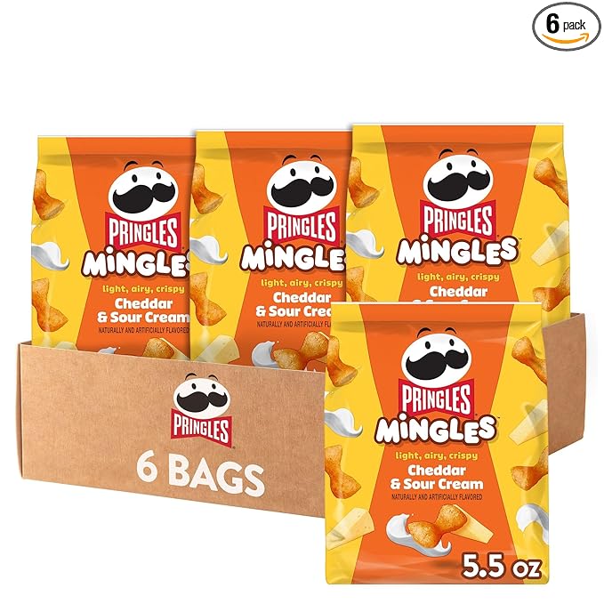 Pringles Mingles Puffed Snacks, Cheddar and Sour Cream, Cheese Puffs, Salty Snacks (6 Bags)