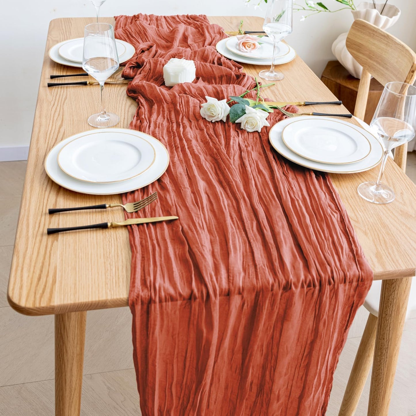 Wokceer Cheesecloth Table Runner 6Pack 10FT Terracotta Fall Cheese Cloth Table Runner Boho Gauze for Party Thanksgiving Long Rustic Sheer Runners for Baby Bridal Shower Wedding Easter