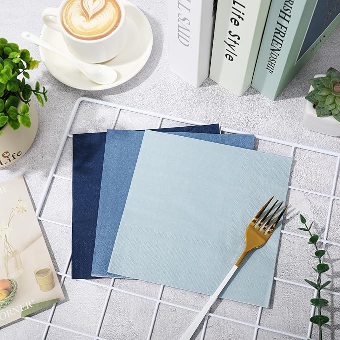 Whaline 150Pcs Dusty Blue Paper Napkins 3 Colors Dinner Napkins Blue Disposable Luncheon Napkins for Party Celebration Gathering Supplies Table Decor