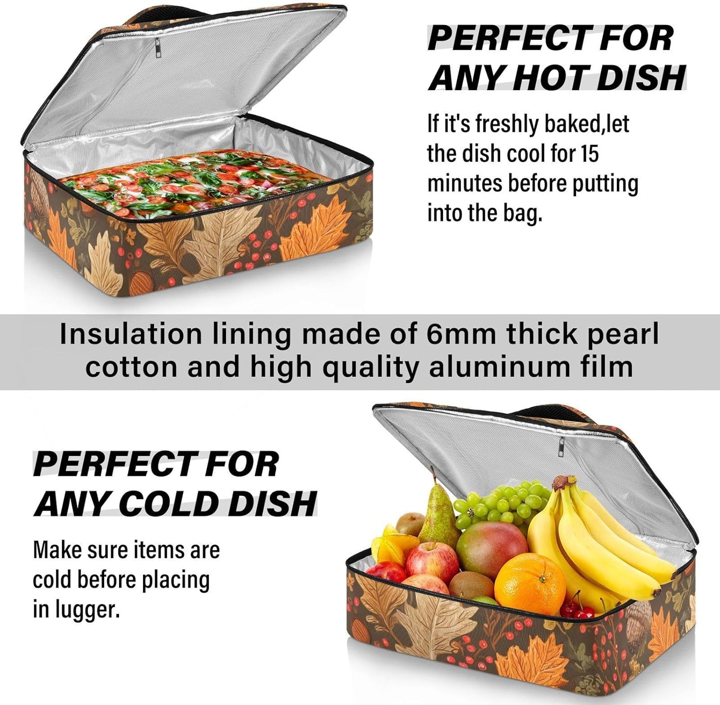 Casserole Carriers for Hot or Cold Food Reusable Casserole Dish Carrier Insulated Thermal Large Capacity Durable Perfect for Party Camping Family Gatherings Yellow Fish