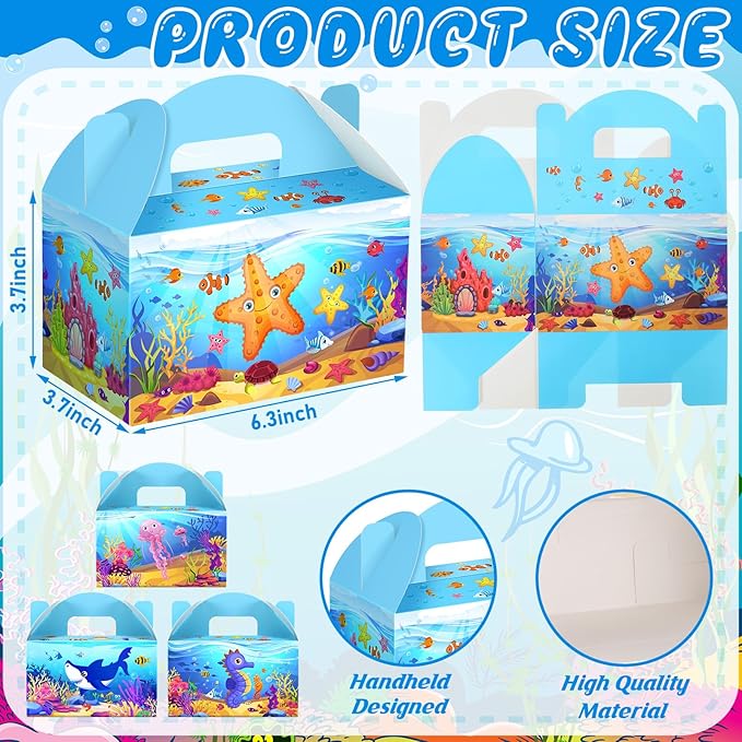 24 Pcs Under The Sea Party Favor Treat Boxes Ocean Shark Turtle Dolphin Goodie Candy Gift Boxes for Birthday Ocean Animals Party Favors Supplies