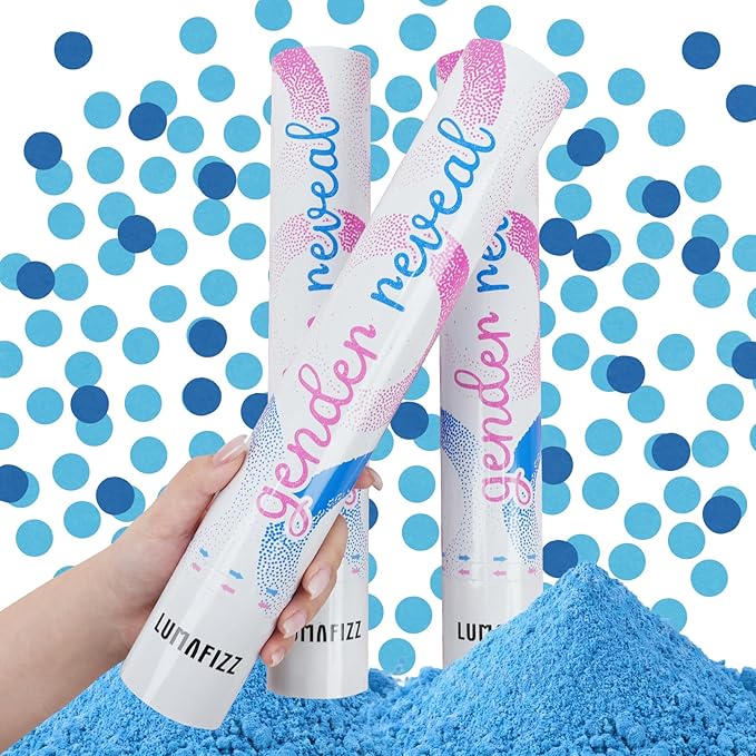 Gender Reveal Confetti Cannon - Biodegradable Powder & Confetti Poppers - Blue, 2 Pack - Baby Boy Gender Reveal Smoke Bombs - Powder Cannon Party Poppers Blue Party Supplies