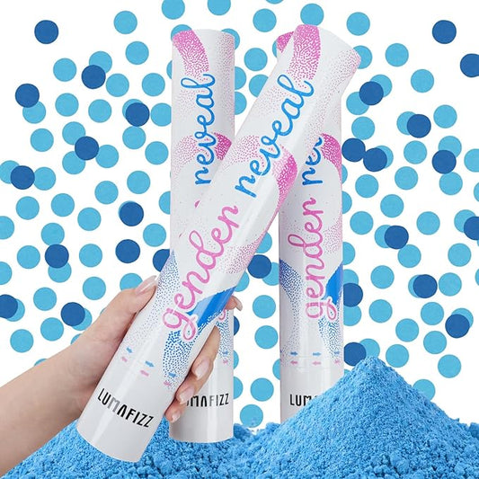 Gender Reveal Confetti Cannon - Biodegradable Powder & Confetti Poppers - Blue, 2 Pack - Baby Boy Gender Reveal Smoke Bombs - Powder Cannon Party Poppers Blue Party Supplies