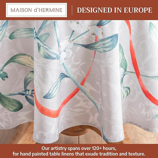 Maison d' Hermine Table Cloth Round Table 100% Cotton 63 Inches Fall Tablecloth Reusable Everyday Use for Thanksgiving Christmas Decorations Dining Farmhouse Party (Enora)