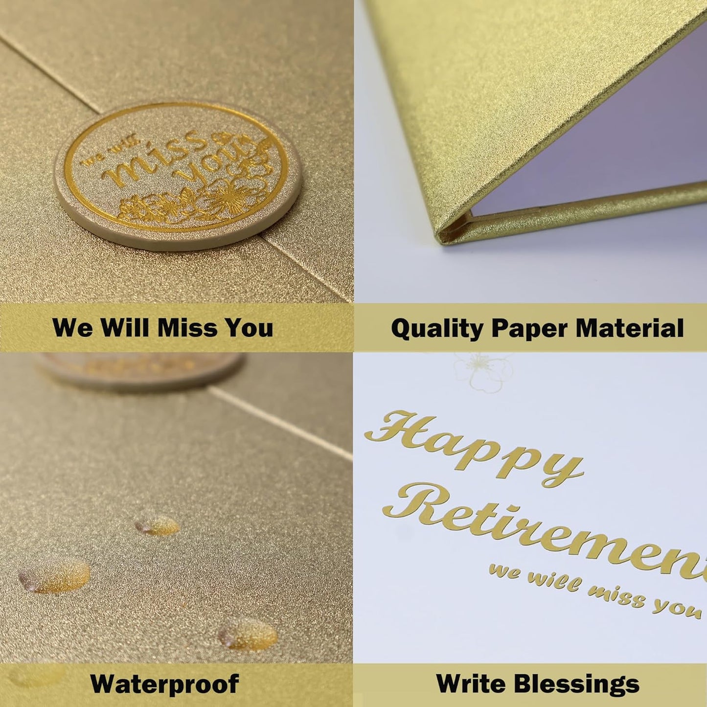 Large Retirement Card for Man Woman, Gold Happy Retirement Gifts - Guest Book Alternative, Happy Farewell Party Decorations Signature Board Book for Retired Party Decorations（Gold）